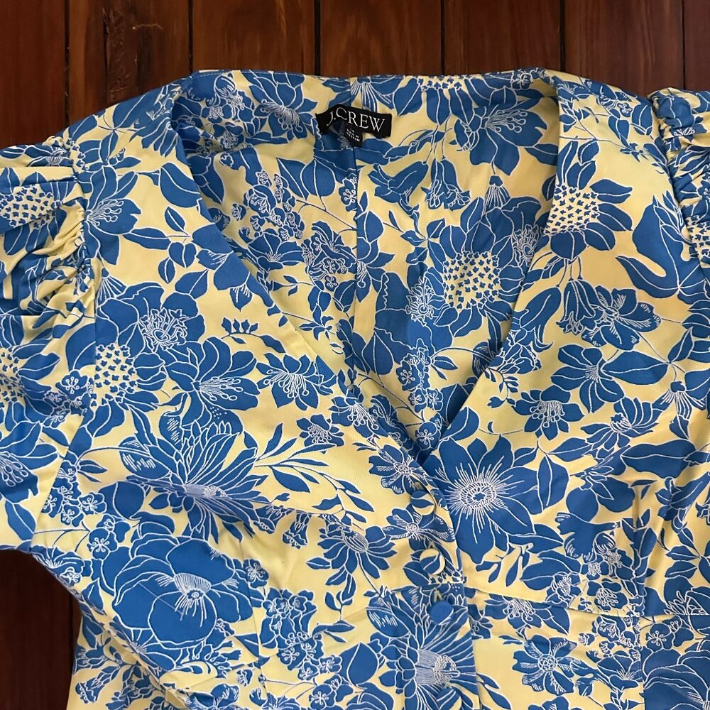 J. Crew Button-front puff-sleeve mini dress in blue floral twill - Picture 3 of 5